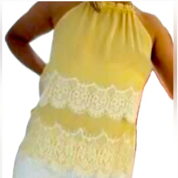 LOFT Tops Loft Outlet Butter Yellow Halter Top With White Lace